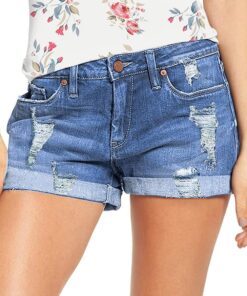 shownicer Mujer Pantalón Corto Vaquero Verano Cintura Alta Denim Shorts Básicos Pantalones Cortos High Waist Shorts Jeans con Bolsillos
