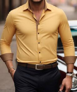 Camisa de negocios para hombre, de manga larga, formal, aspecto profesional, adecuada para la oficina
