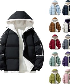 HUIFUAO - Chaquetas acolchadas con bloques de color para mujer, talla grande, con cremallera, acolchadas, gruesas, cálidas, abrigos de invierno con capucha, de manga larga, abrigos térmicos con