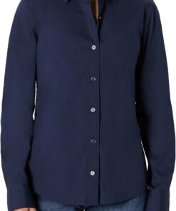 Amazon Essentials Camisa de Vestir con Botones de Popelina Elástica Mujer