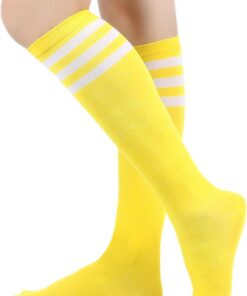 Calcetines altos hasta el muslo para mujer, hasta la rodilla, calcetines deportivos atléticos para correr, calcetines largos con triple rayas, medias casuales