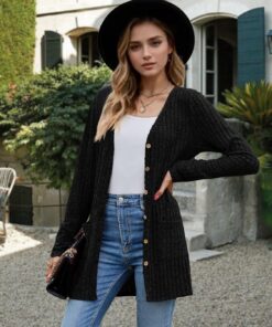 Suéter de punto para mujer, para primavera, otoño, manga larga, frente abierto, ligero, casual, con bolsillos