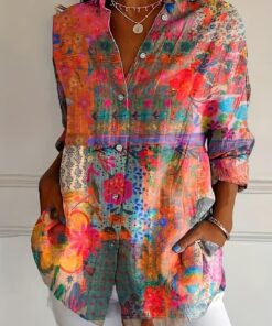 Camisas con botones para mujer, blusa de manga larga con estampado floral, para negocios, casual, trabajo, camisas hawaianas