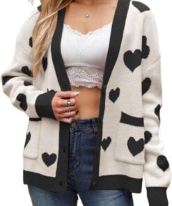 Sexy Outfit Cárdigans de Punto para el día de San Valentín para Mujer, Lindo Estampado de corazón, Manga Larga con Botones, suéteres cálidos, Ropa estética