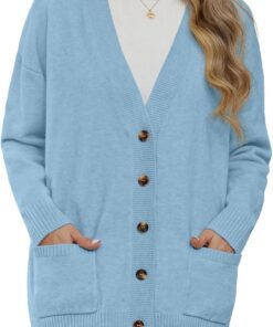 GRECERELLE Womens Cardigans Knit Winter Jumpers Cardigan Long Sleeve Button Down V Neck Oversized Outerwear with Pocket