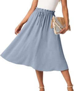 GRECERELLE Faldas midi de verano para mujer, estilo bohemio, holgadas, informales, de cintura alta, acampanadas, con bolsillos y cinturón ajustable