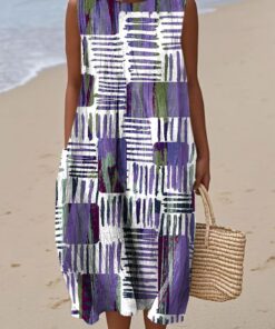 Vestido midi sin mangas para mujer, casual, holgado, de verano, cómodo, con bolsillos