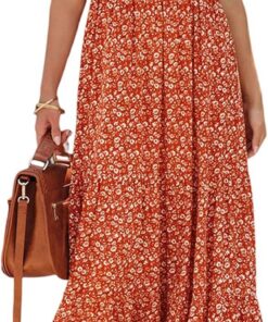 PRETTYGARDEN Vestidos de Primavera con Parte Superior Fruncida para Mujer, Vestido Largo Floral de Manga Corta 2024 para Mujer Moderno Mujer