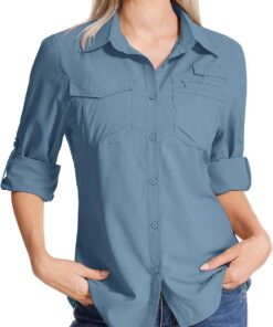Camisa Safari para mujer, protección solar UPF 50, secado rápido, manga larga, senderismo, pesca, viajes al aire libre
