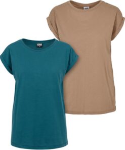 Urban Classics Ladies Extended Shoulder 2 Pack Mujer Camiseta Negro Ancho