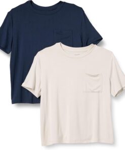 Amazon Essentials Camiseta con Bolsillo de Cuello a la Caja, Manga Corta, Ajuste Informal y de Punto Mujer, Pack de 2