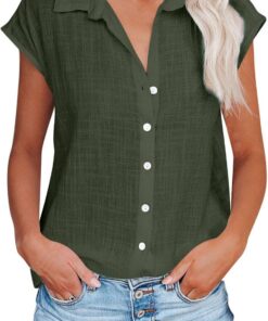 Camisas de manga corta para mujer, ligeras, de verano, de algodón y lino, con botones, casual, cuello holgado, túnica para mujer, talla grande, blusa larga Sales Today Clearance My Order