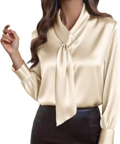 Blusas de satén para mujer, blusas sedosas de manga larga con botones, camisas elegantes, blusas casuales para el trabajo, camisetas sin arrugas 2026