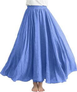 Faldas largas para mujer, estilo casual, cintura elástica, acampanada, con vuelo, falda larga de algodón y lino, para verano, playa, liquidación