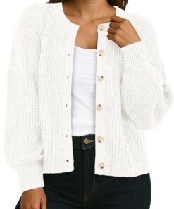 GRECERELLE Cárdigan de punto para mujer, manga larga, cárdigan grueso, elegante, cárdigan informal, cuello redondo, suéter de punto de gran tamaño, suéter informal con botones, otoño, invierno