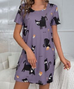 Camisón de manga corta para mujer, vestidos de verano con cuello redondo, vestidos sueltos, informales, para descansar