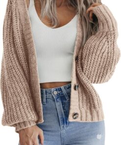 HOTOUCH Cardigans for Women UK Short Open Front Jumpers with Buttons Ladies Loose Long Sleeve Knitwear Oversized Sweater