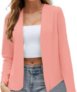 HUIFUAO - Blazer para mujer, talla grande, chaqueta de traje, casual, negocios, trabajo, manga larga, abrigos de otoño, frente abierto, cárdigan de moda, ropa exterior, hot pink, XL