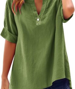 Camisas de lino para mujer, talla grande, de manga corta, con botones, blusas de verano 2026, casuales, holgadas, cómodas, de gasa de algodón