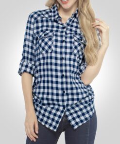 Blusa casual de franela de manga larga con botones para mujer