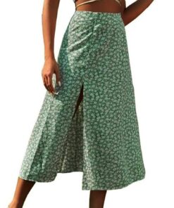 Falda Mujer Verano Larga Falda con Flor con Ranura A Línea A Floral Floral De Cintura Altaropa Elegante