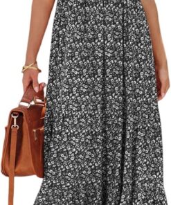 PRETTYGARDEN Vestidos de Primavera con Parte Superior Fruncida para Mujer, Vestido Largo Floral de Manga Corta 2024 para Mujer Moderno Mujer
