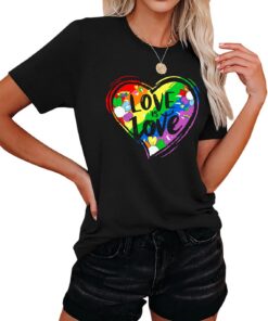 hohololo Camisa de orgullo LGBT para mujer, diseño de corazón arcoíris, camiseta informal de manga corta para mujer