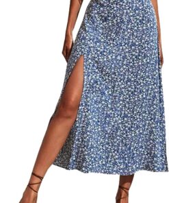 Falda Mujer Verano Larga Falda con Flor con Ranura A Línea A Floral Floral De Cintura Altaropa Elegante