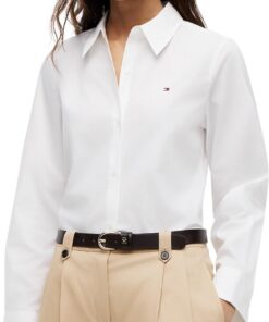 Tommy Hilfiger Camisa Mujer Poplin Regular con Cuello francés