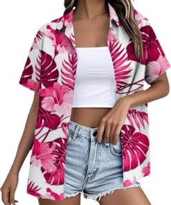 HUIFUAO - Camisas hawaianas para mujer, de verano, manga corta, divertidas, para vacaciones, playa, palmera, tropical, con botones, talla grande, camisa con estampado floral