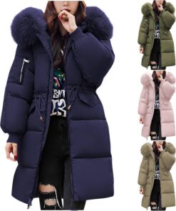 HUIFUAO - Chaquetas acolchadas de línea larga para mujer, chaquetas acolchadas de gran tamaño con cremallera y capucha, para otoño e invierno, abrigos acolchados cálidos de manga larga, cuello peludo