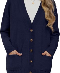 GRECERELLE Womens Cardigans Knit Winter Jumpers Cardigan Long Sleeve Button Down V Neck Oversized Outerwear with Pocket