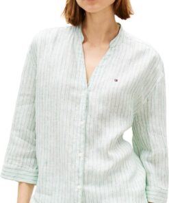 Tommy Hilfiger ESS Linen Collarless Shirt Ww0ww48926 Camisa L/S Mujer (Pack de 1)