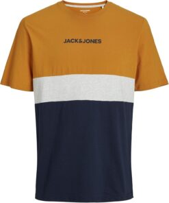 JACK & JONES Camiseta de Hombre de Talla Grande Bloque de Colores y Estampado de Logo Estilo Cuello Redondo JJEREID