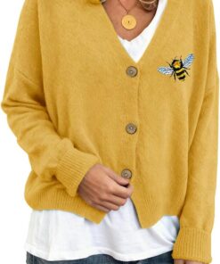 Suéter de punto de manga larga con botones y bordado de animales para mujer, ropa de abrigo de otoño