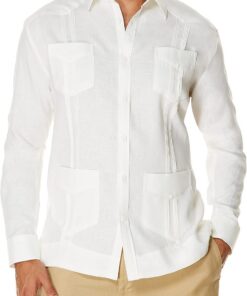 Cubavera 100% Linen Four-Pocket Long Sleeve Button-Down Guayabera Shirt (Available In Big & Tall) Camisa Abotonada Hombre (Pack de 1)
