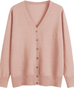 HUIFUAO - Cárdigans para mujer, talla grande, cuello en V, punto con botones, suéteres ligeros de manga larga para otoño e invierno, rosa, M