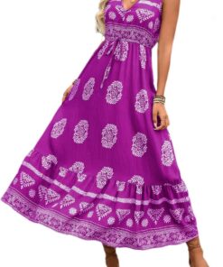 Vestido largo de verano para mujer, estampado floral, cuello en V, sin mangas, bohemio, playa, casual, vestido de viaje, DJ583