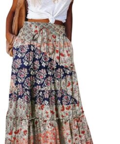 Earkoha - Falda larga maxi informal, con cintura alta, estampado de cachemir y bolsillos