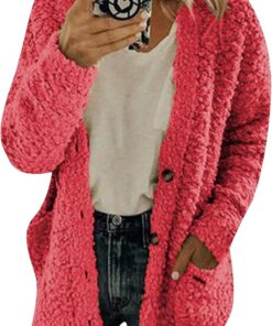 OMZIN Mujeres Chunky Knit Button Cardigan Manga Larga Suave Frente Abierto Cardigan Invierno Outwear con Bolsillos