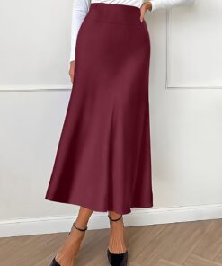 Falda midi de cintura alta para mujer, elegante, acampanada, casual, para salir de verano
