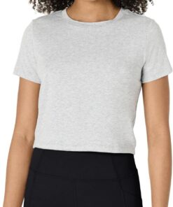 Amazon Essentials Camiseta Deportiva Corta de Algodón, Suave y Ligera, con Cuello Redondo y Manga Corta para Entrenamiento y Yoga Mujer
