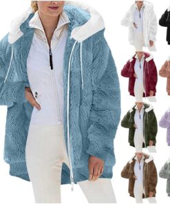 HUIFUAO - Chaquetas de invierno para mujer, abrigos ajustados con capucha, chaqueta de forro polar para mujer, sudadera con capucha y cremallera completa para mujer, manga larga de gran tamaño, bloque