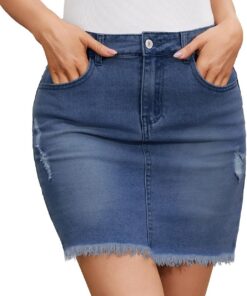 Alaster Queen Minifalda vaquera elástica para mujer, cintura alta, ajustada, bolsillos cortos, faldas de mezclilla para mujer
