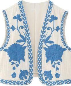 YILEEGOO Chalecos vintage bohemios bordados florales sin mangas para mujer, chaleco frontal abierto, chaquetas para exteriores