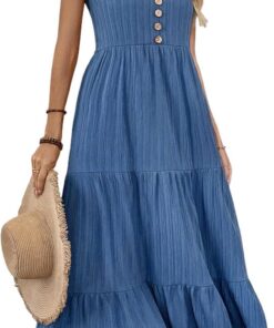 Vestido elegante de verano para mujer, cuello en V, a rayas, sin mangas, ajustado y acampanado, casual, DJ529