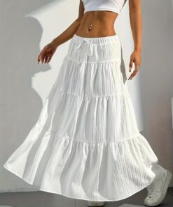 Falda larga para mujer, estilo bohemio, acampanada, con volantes, para playa, vacaciones, salidas