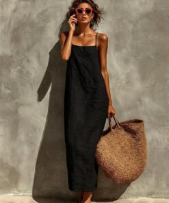 Cárdigan largo para mujer con escote cuadrado y tirantes para un vestido casual, perfecto para vacaciones en la playa y uso diario