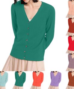 HUIFUAO - Cárdigan de punto con cuello en V para mujer, de gran tamaño, con botones, para otoño e invierno, suéter ligero de manga larga
