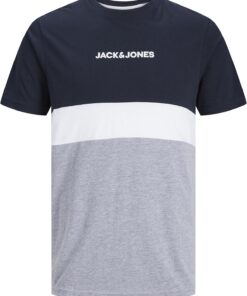 JACK & JONES Camiseta de Hombre de Talla Grande Bloque de Colores y Estampado de Logo Estilo Cuello Redondo JJEREID